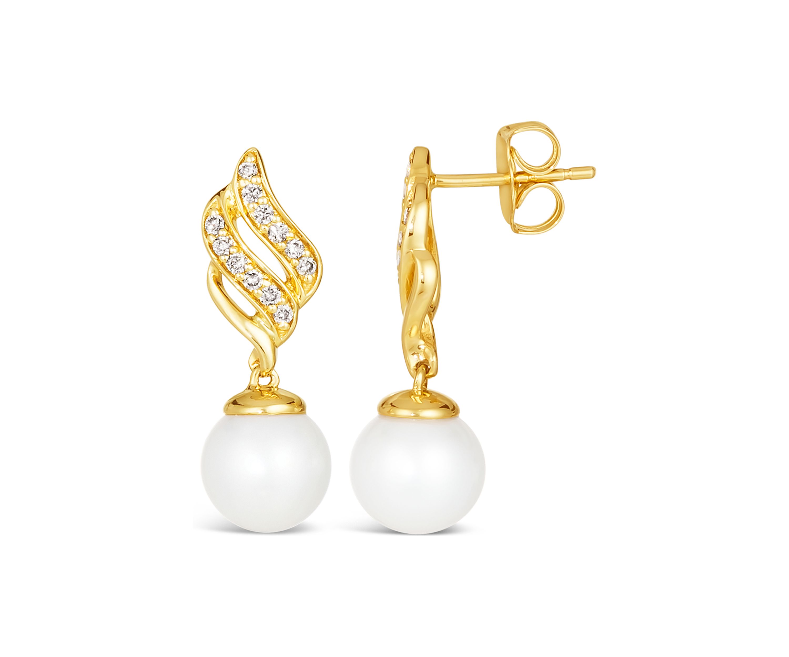 1/6 ct. t.w. Diamond and Freshwater Pearl Earrings in 14K Honey Gold™ 