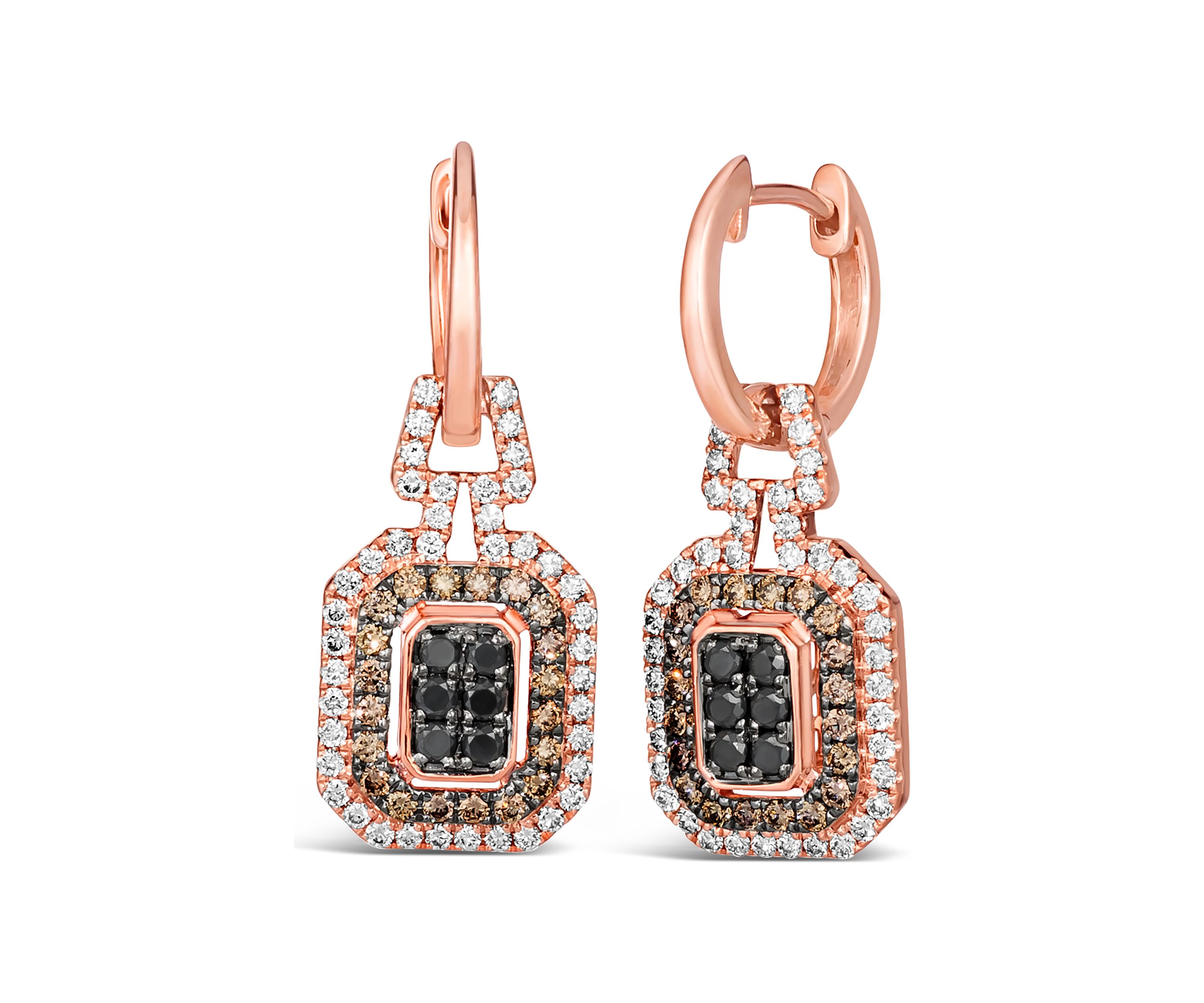 1/3 ct. t.w. Blackberry Diamonds®, 1/2 ct. t.w. Chocolate Diamonds®, 5/8 ct. t.w. Nude Diamonds™ Earrings set in 14K Strawberry Gold®