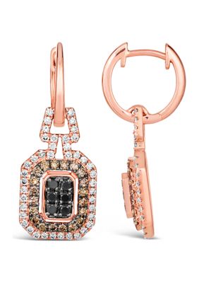 1/3 ct. t.w. Blackberry Diamonds®, 1/2 ct. t.w. Chocolate Diamonds®, 5/8 ct. t.w. Nude Diamonds™ Earrings set in 14K Strawberry Gold®