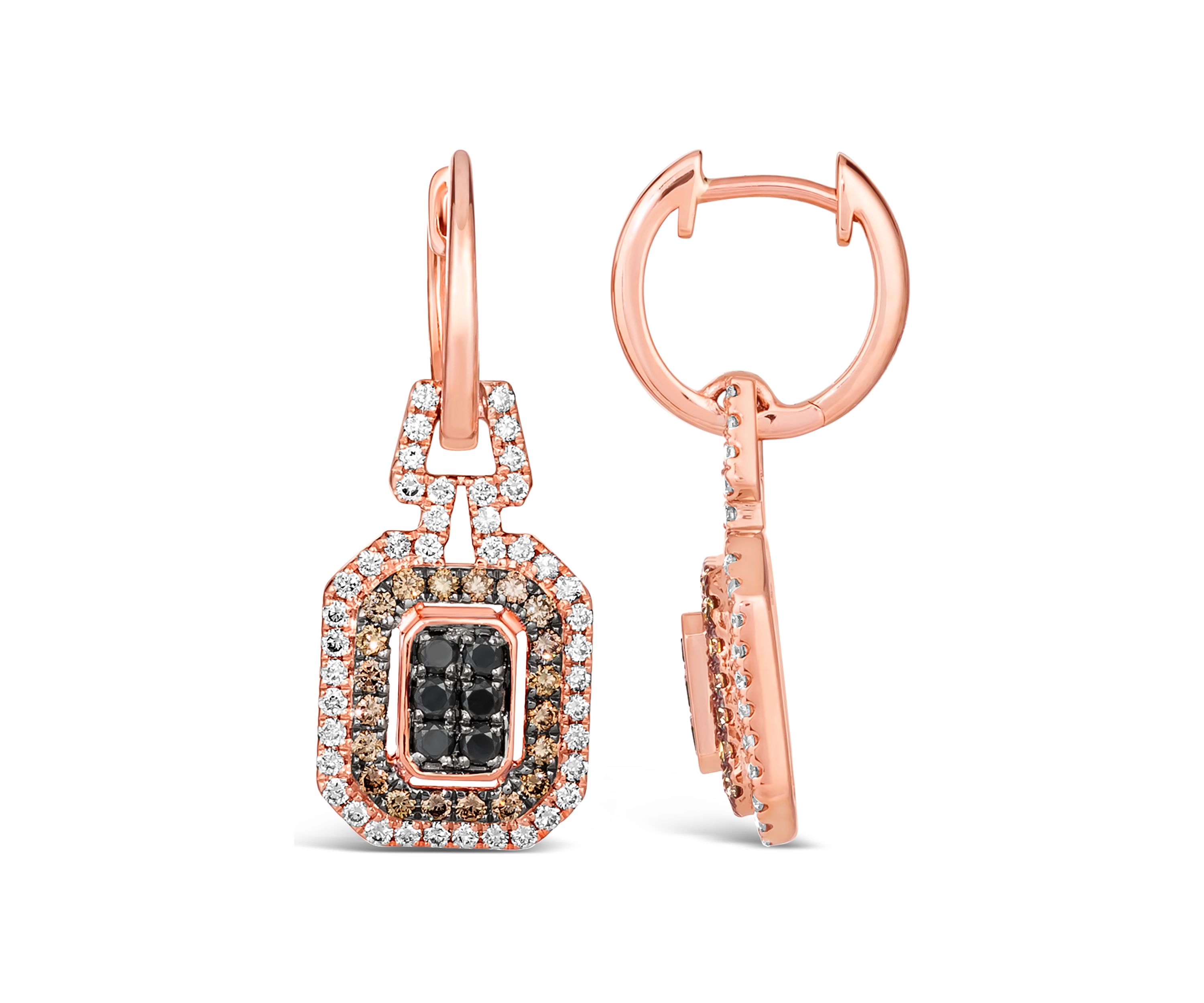 1/3 ct. t.w. Blackberry Diamonds®, 1/2 ct. t.w. Chocolate Diamonds®, 5/8 ct. t.w. Nude Diamonds™ Earrings set in 14K Strawberry Gold®