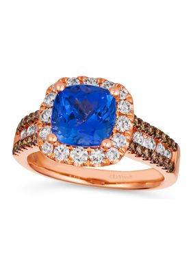 2 ct. t.w. Blueberry Tanzanite®, 3/4 ct. t.w. Nude Diamond™, 1/4 cts. Chocolate Diamond® Ring in 14K Strawberry Gold®