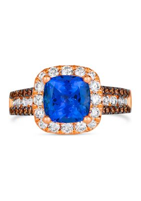 2 ct. t.w. Blueberry Tanzanite®, 3/4 ct. t.w. Nude Diamond™, 1/4 cts. Chocolate Diamond® Ring in 14K Strawberry Gold®