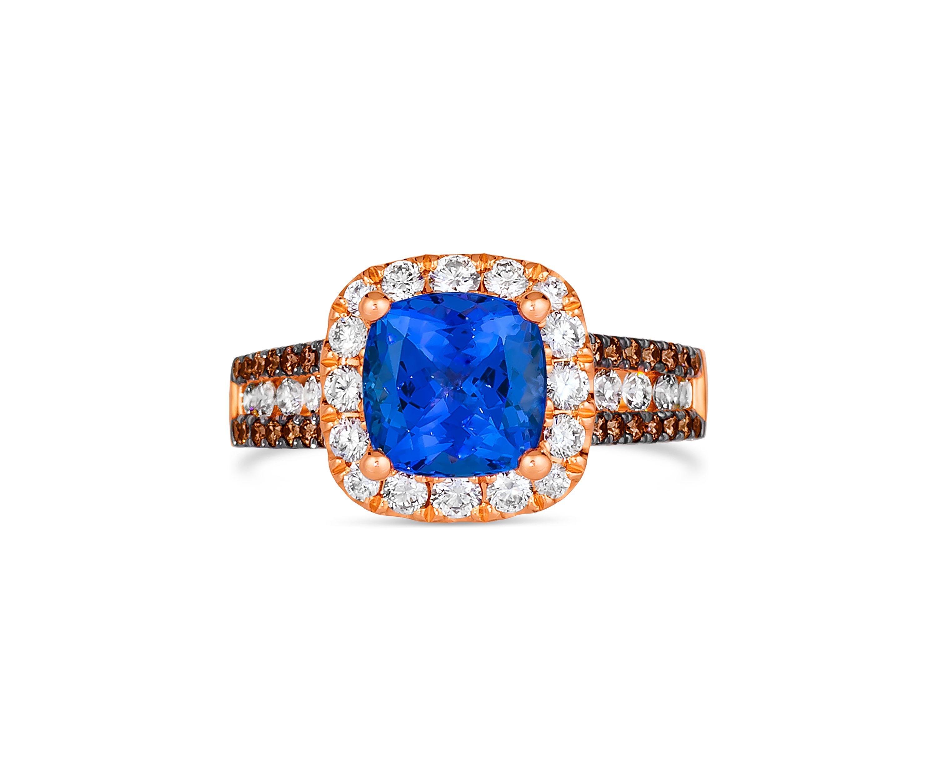 2 ct. t.w. Blueberry Tanzanite®, 3/4 ct. t.w. Nude Diamond™, 1/4 cts. Chocolate Diamond® Ring in 14K Strawberry Gold®