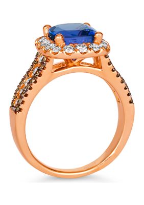 2 ct. t.w. Blueberry Tanzanite®, 3/4 ct. t.w. Nude Diamond™, 1/4 cts. Chocolate Diamond® Ring in 14K Strawberry Gold®