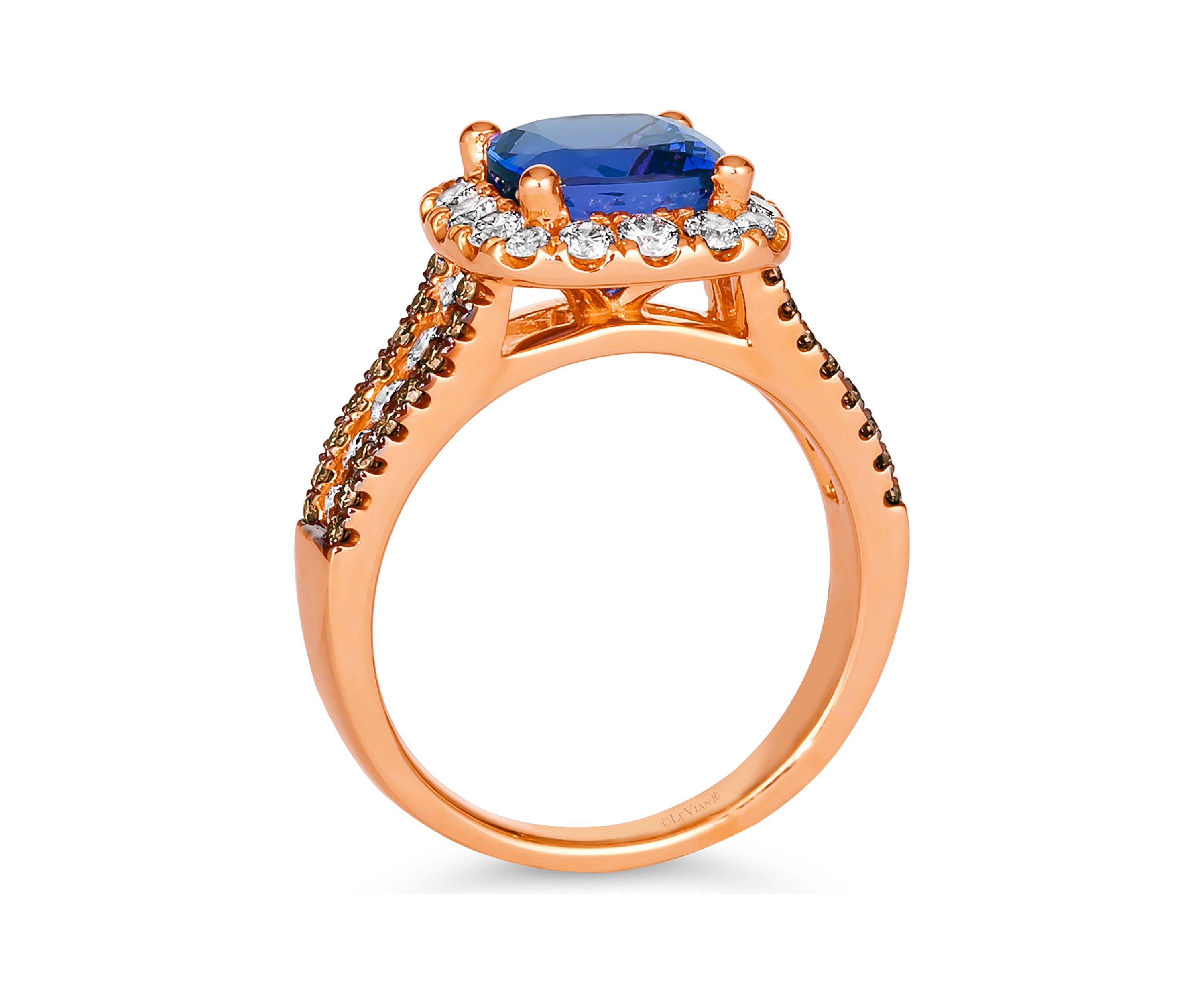 2 ct. t.w. Blueberry Tanzanite®, 3/4 ct. t.w. Nude Diamond™, 1/4 cts. Chocolate Diamond® Ring in 14K Strawberry Gold®