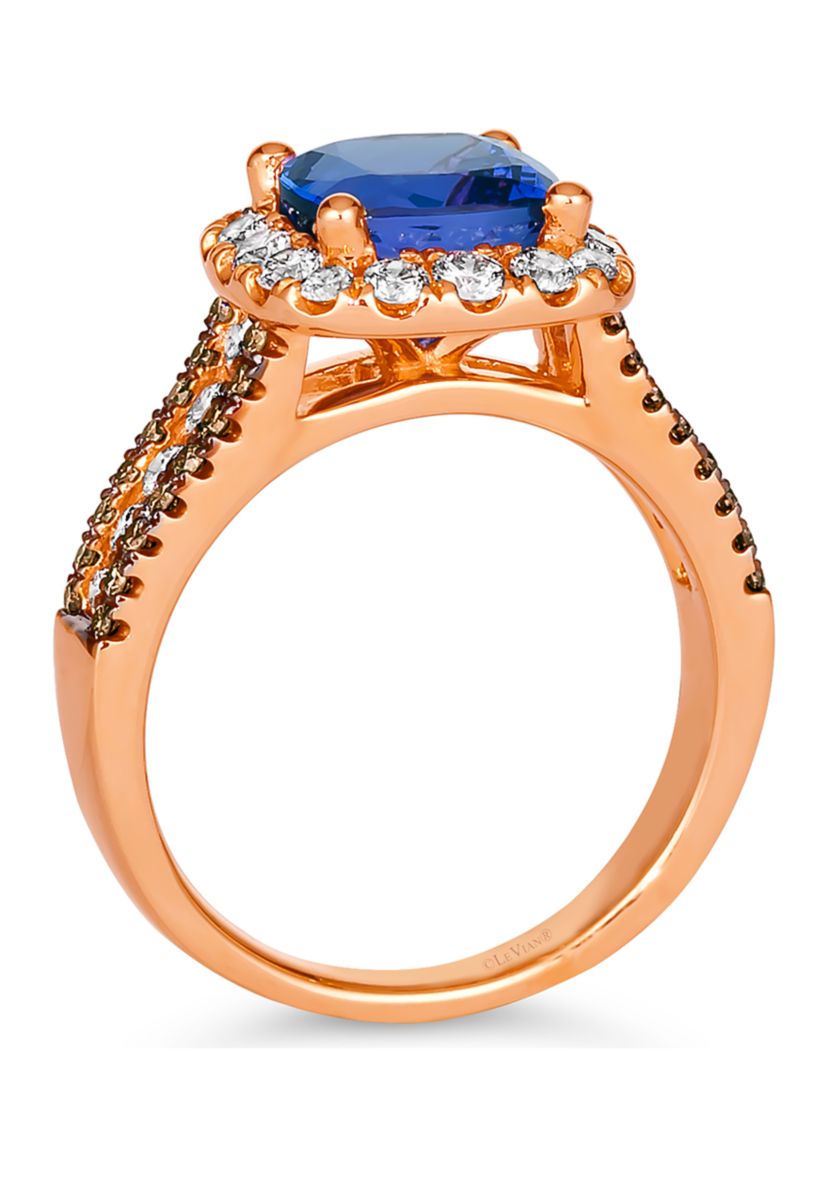 2 ct. t.w. Blueberry Tanzanite®, 3/4 ct. t.w. Nude Diamond™, 1/4 cts. Chocolate Diamond® Ring in 14K Strawberry Gold®