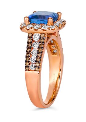 2 ct. t.w. Blueberry Tanzanite®, 3/4 ct. t.w. Nude Diamond™, 1/4 cts. Chocolate Diamond® Ring in 14K Strawberry Gold®