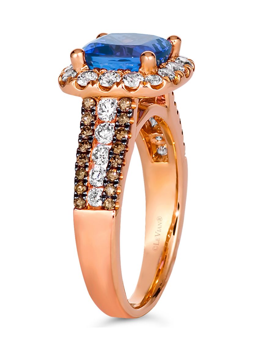 2 ct. t.w. Blueberry Tanzanite®, 3/4 ct. t.w. Nude Diamond™, 1/4 cts. Chocolate Diamond® Ring in 14K Strawberry Gold®