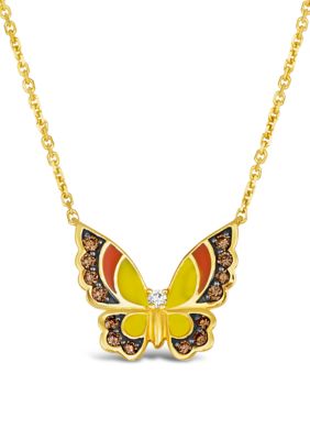 1/4 ct. t.w. Chocolate Diamonds®, Nude Diamonds™ Enamel Butterfly Adjustable Necklace in 14K Honey Gold™