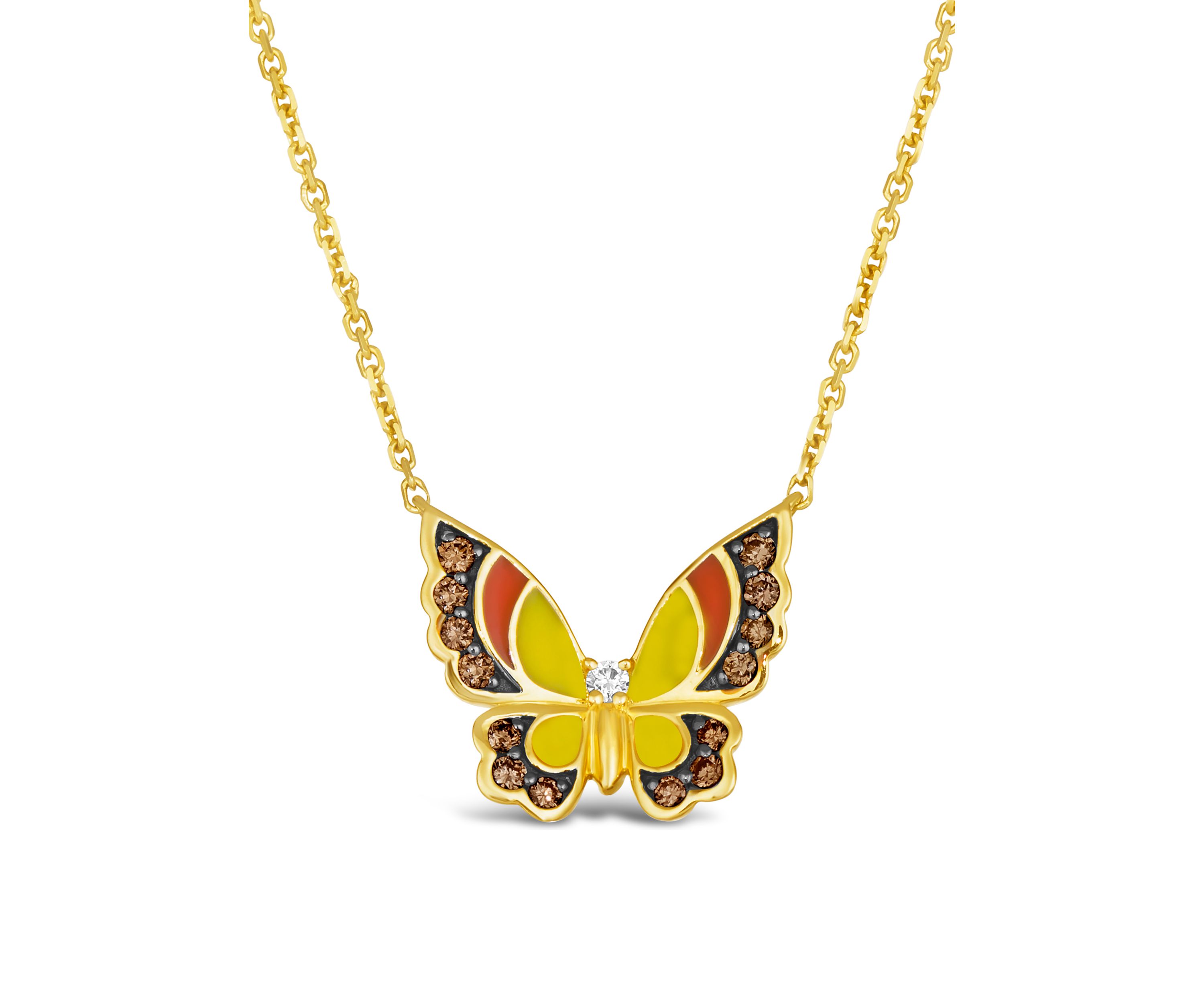 1/4 ct. t.w. Chocolate Diamonds®, Nude Diamonds™ Enamel Butterfly Adjustable Necklace in 14K Honey Gold™