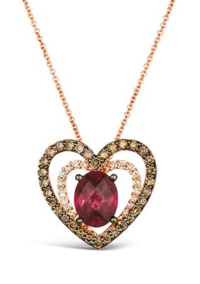 2.33 ct. t.w. Raspberry Rhodolite®, 1/2 ct. t.w. Chocolate Diamonds®, 1/5 ct. t.w. Nude Diamonds™ Pendant Necklace in 14K Strawberry Gold®