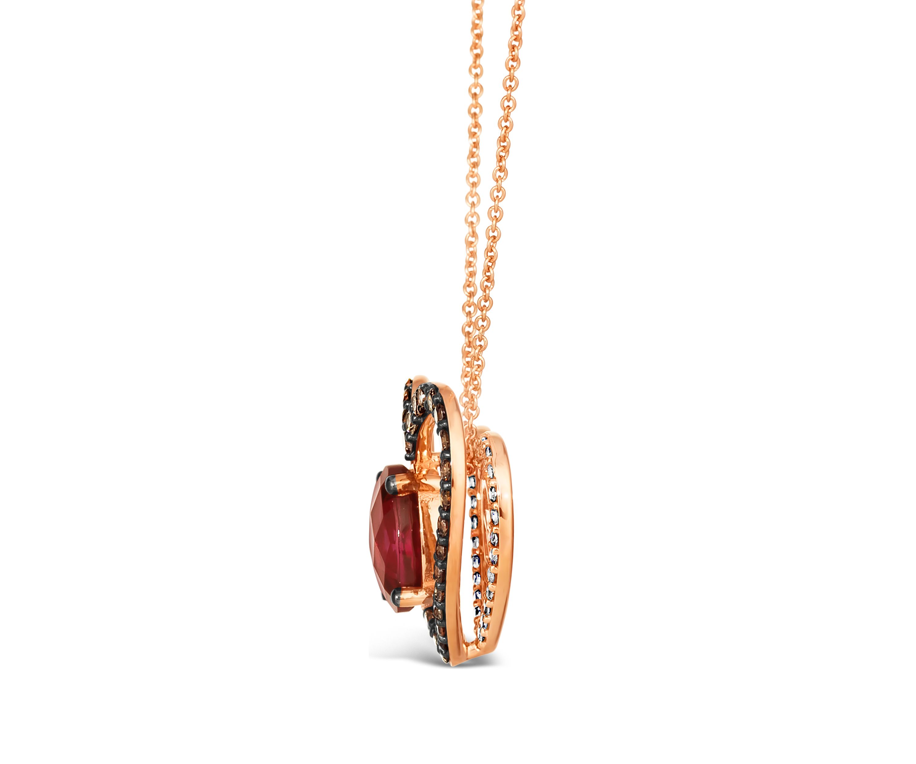 2.33 ct. t.w. Raspberry Rhodolite®, 1/2 ct. t.w. Chocolate Diamonds®, 1/5 ct. t.w. Nude Diamonds™ Pendant Necklace in 14K Strawberry Gold®