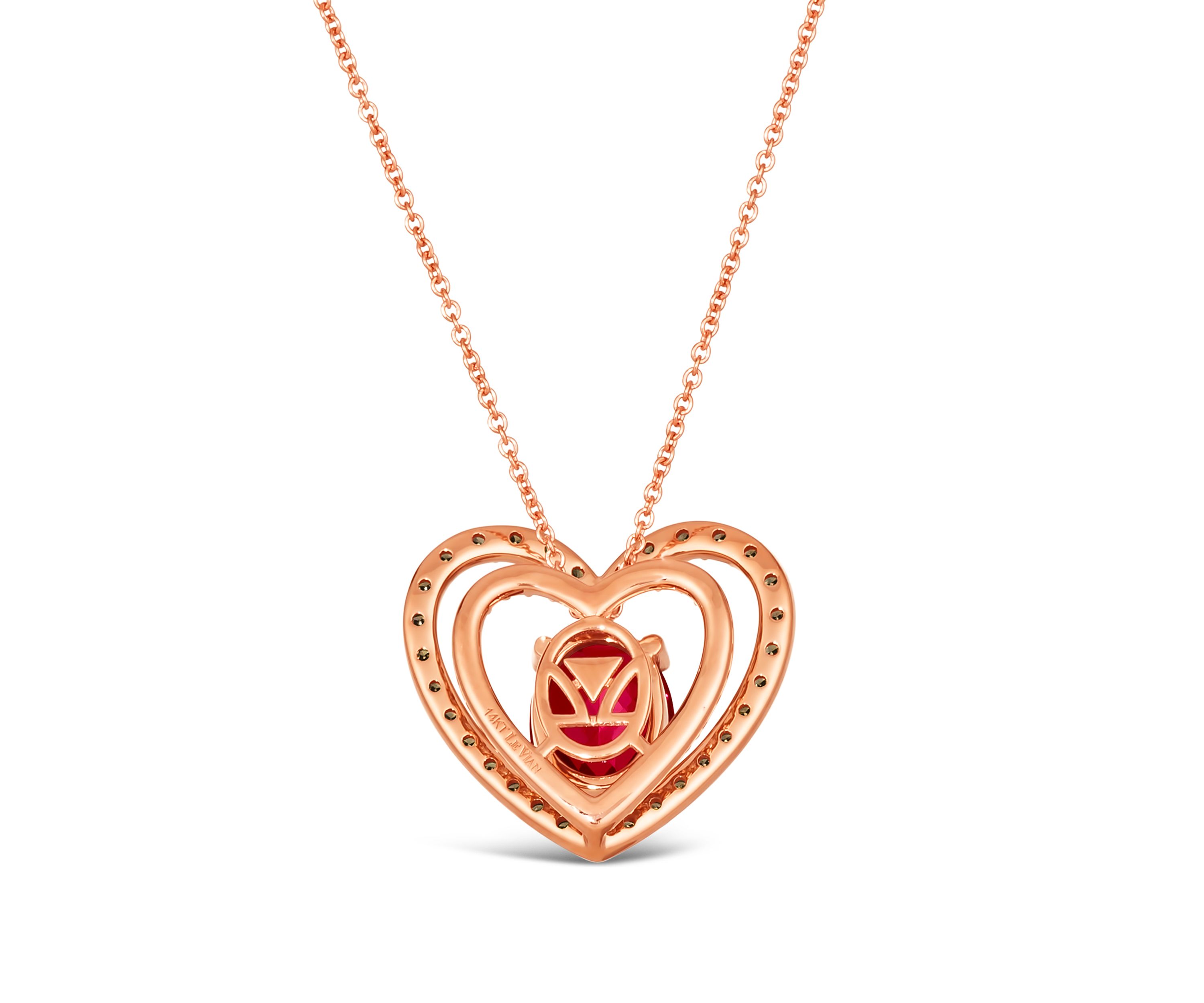 2.33 ct. t.w. Raspberry Rhodolite®, 1/2 ct. t.w. Chocolate Diamonds®, 1/5 ct. t.w. Nude Diamonds™ Pendant Necklace in 14K Strawberry Gold®