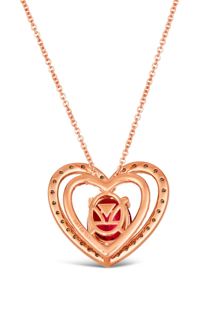 2.33 ct. t.w. Raspberry Rhodolite®, 1/2 ct. t.w. Chocolate Diamonds®, 1/5 ct. t.w. Nude Diamonds™ Pendant Necklace in 14K Strawberry Gold®