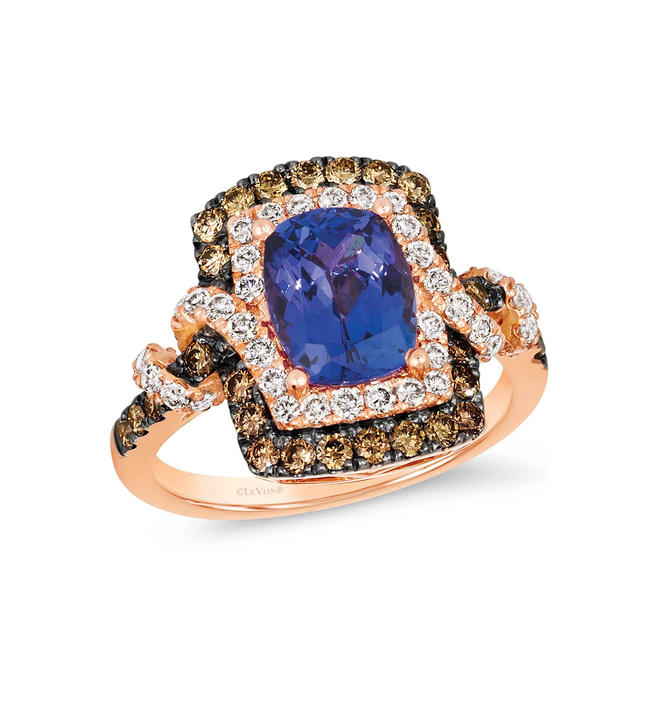 1.12 ct. t.w. Diamond and 2 ct. t.w. Tanzanite Ring in 14K Strawberry Gold®
