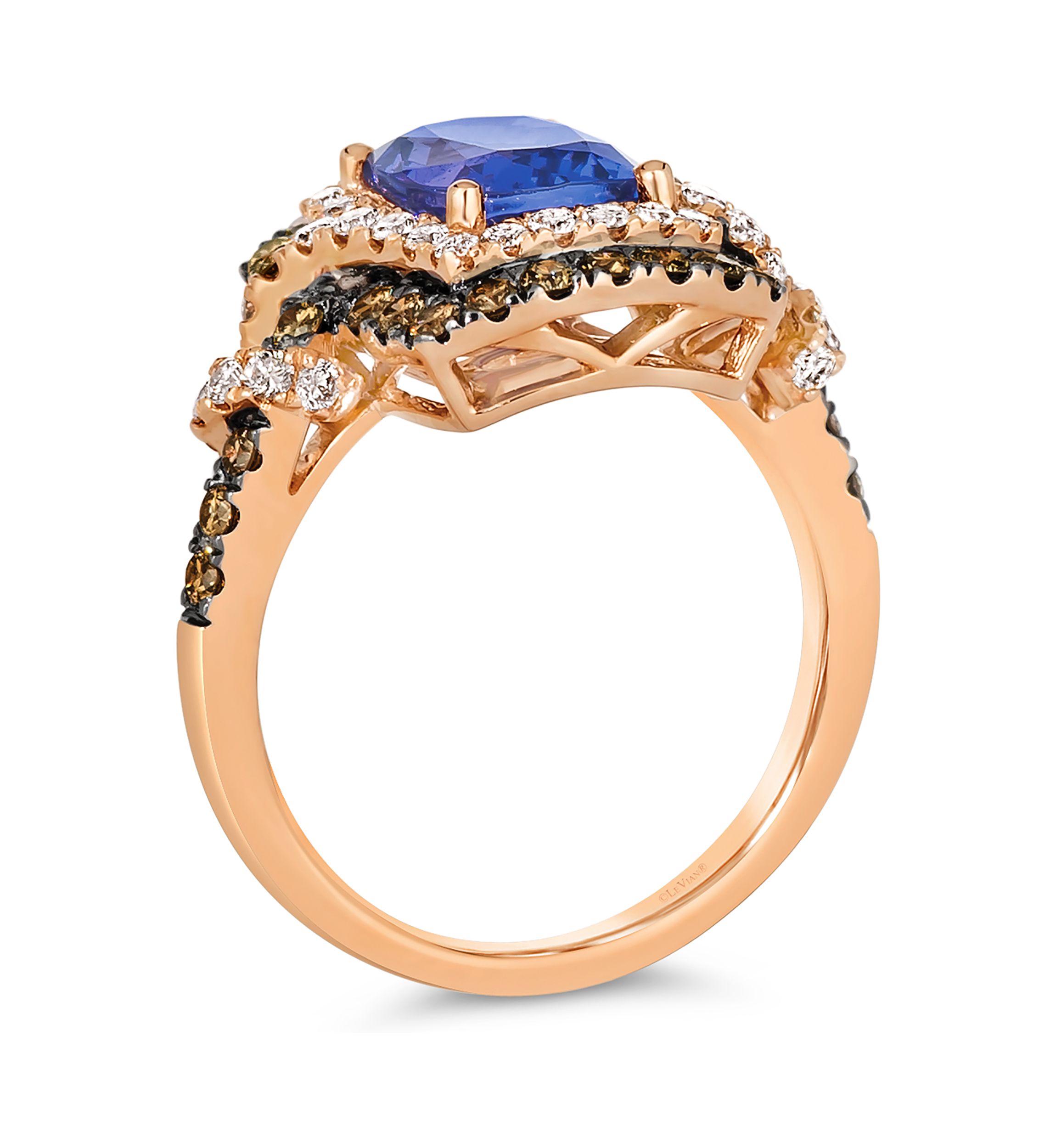 1.12 ct. t.w. Diamond and 2 ct. t.w. Tanzanite Ring in 14K Strawberry Gold®