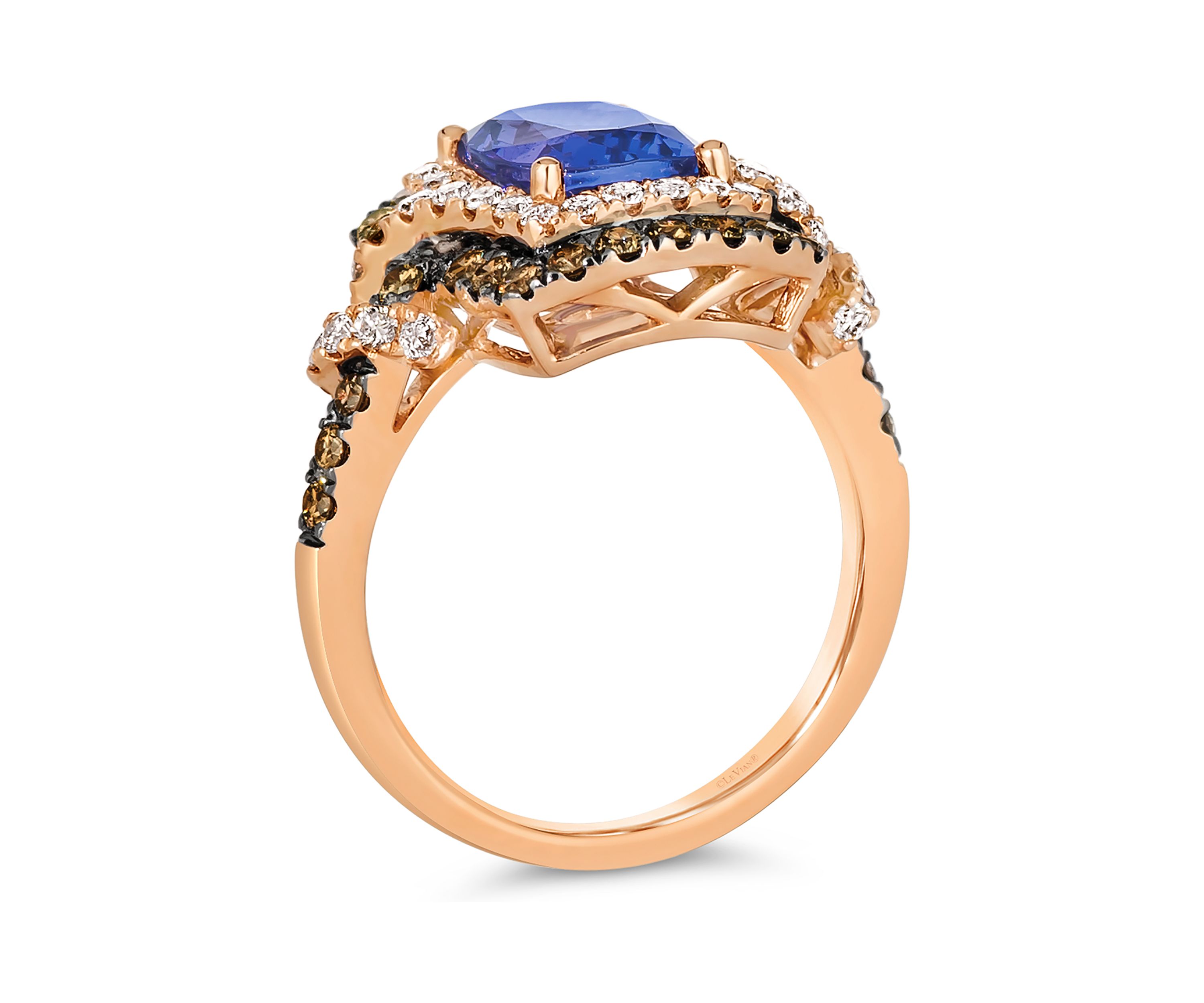 1.12 ct. t.w. Diamond and 2 ct. t.w. Tanzanite Ring in 14K Strawberry Gold®