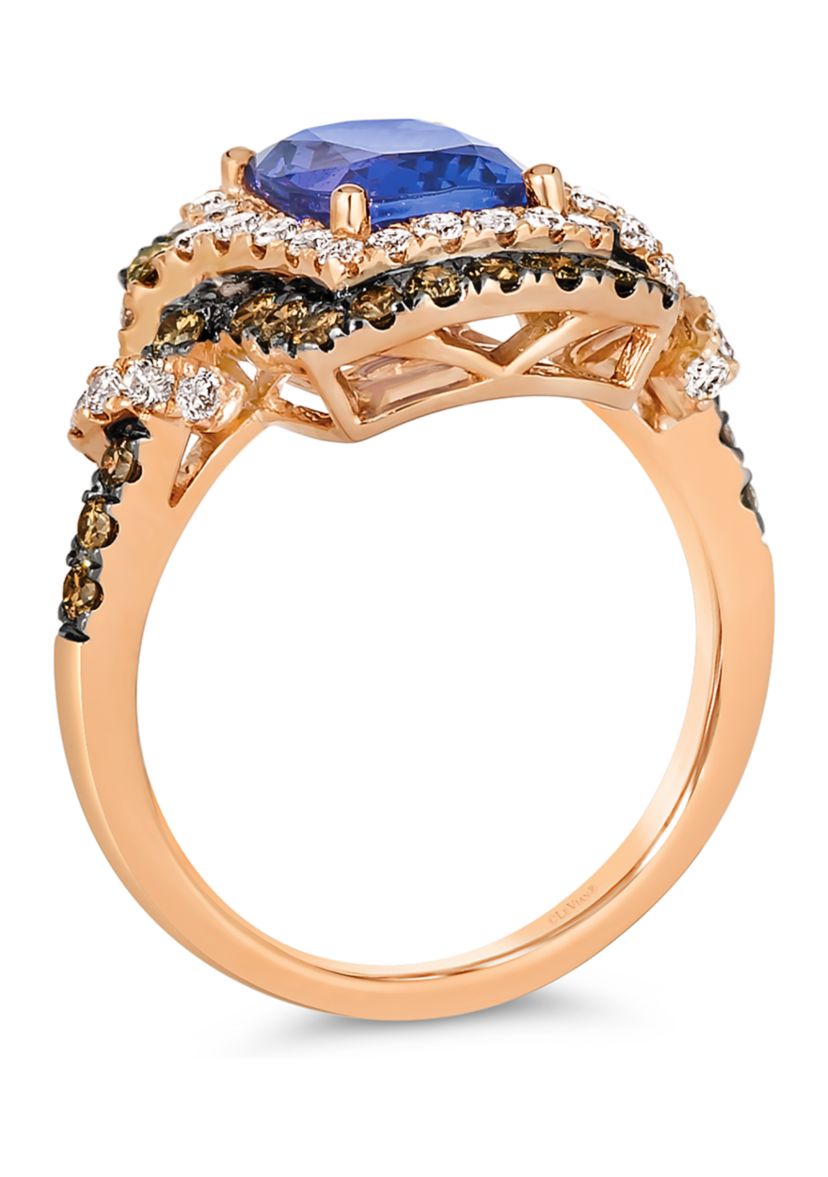 1.12 ct. t.w. Diamond and 2 ct. t.w. Tanzanite Ring in 14K Strawberry Gold®