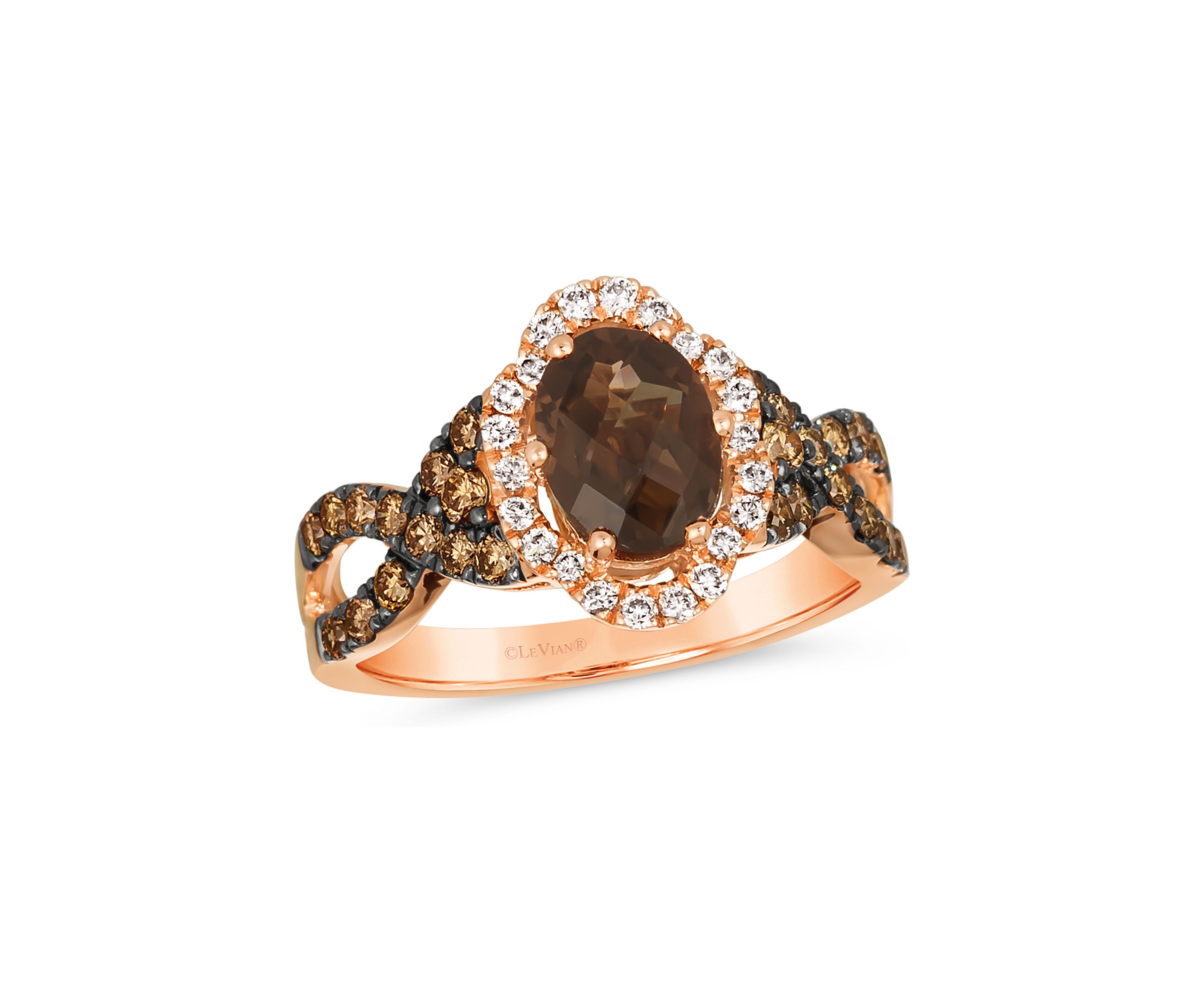 3/4 ct. t.w. Diamond and 1.12 ct. t.w. Smoky Quartz Ring in 14K Strawberry Gold® 