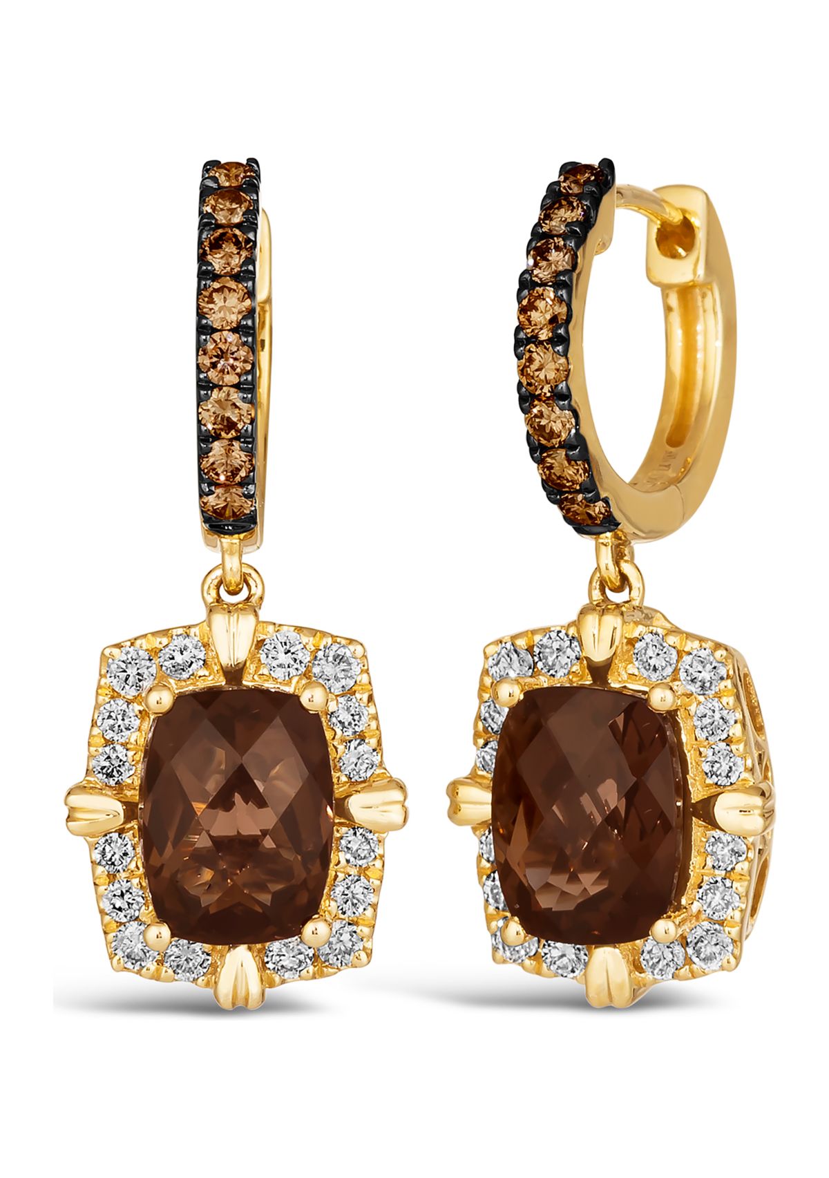 2.5 ct. t.w. Chocolate Quartz®, 1/4 ct. t.w. Chocolate Diamonds®, 3/8 ct. t.w. Nude Diamonds™ Earrings in 14K Honey Gold™