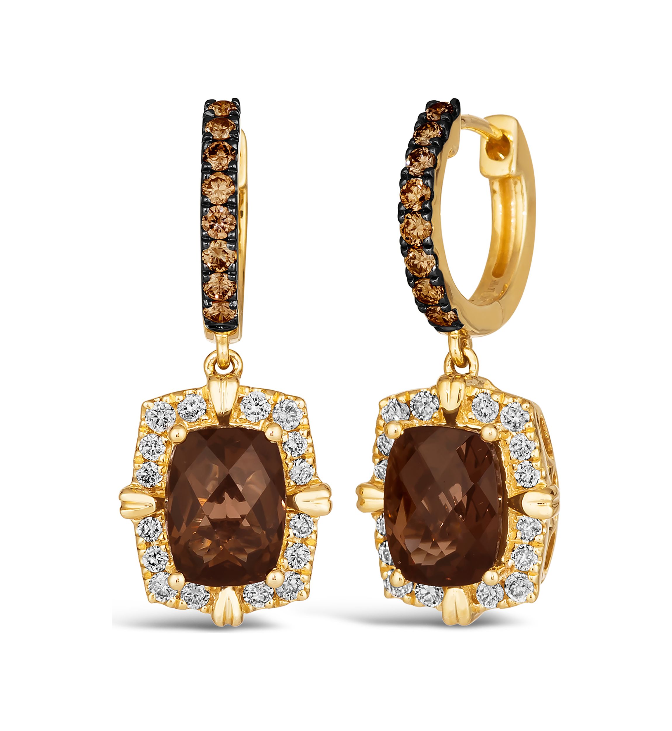 2.5 ct. t.w. Chocolate Quartz®, 1/4 ct. t.w. Chocolate Diamonds®, 3/8 ct. t.w. Nude Diamonds™ Earrings in 14K Honey Gold™