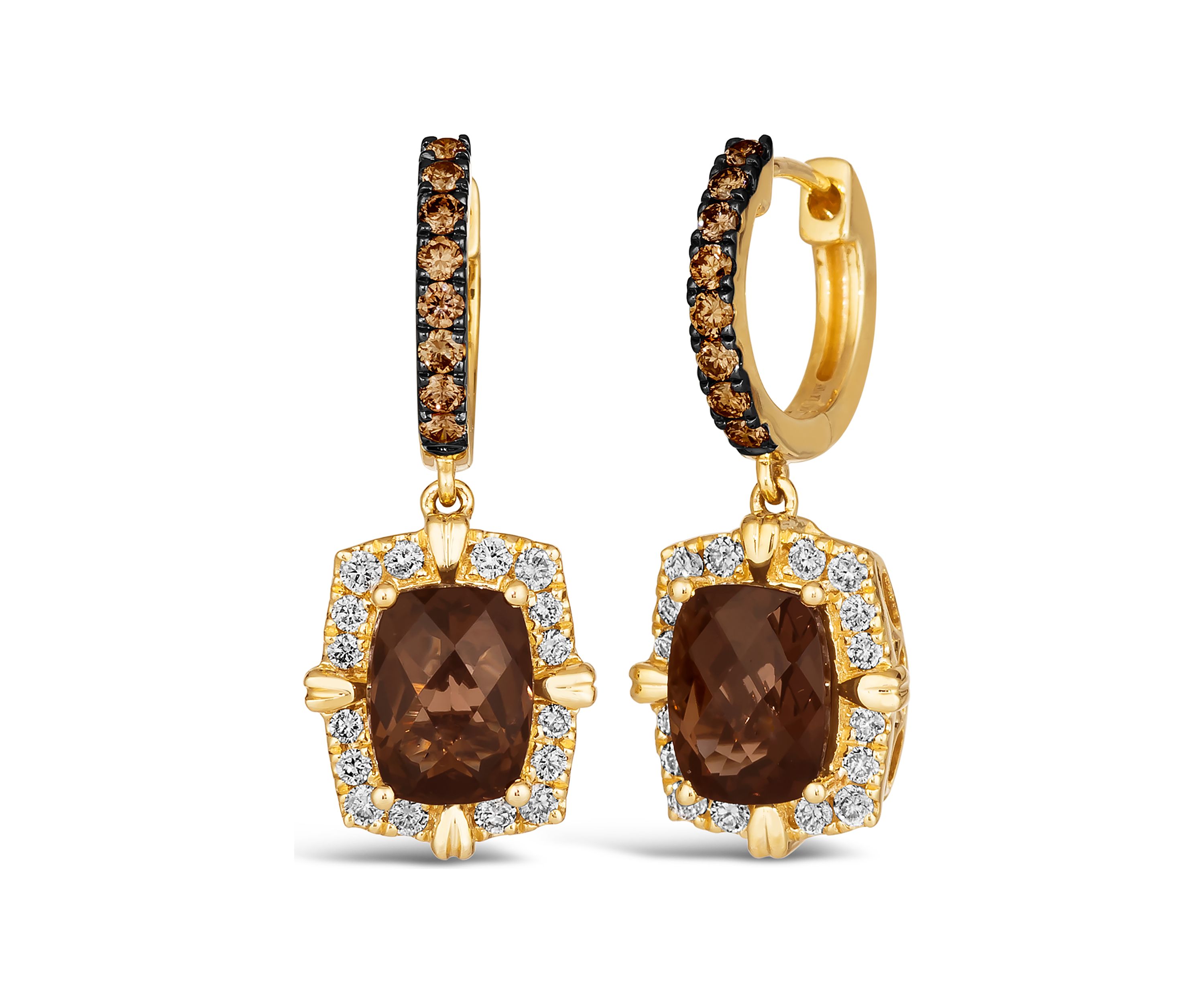 2.5 ct. t.w. Chocolate Quartz®, 1/4 ct. t.w. Chocolate Diamonds®, 3/8 ct. t.w. Nude Diamonds™ Earrings in 14K Honey Gold™