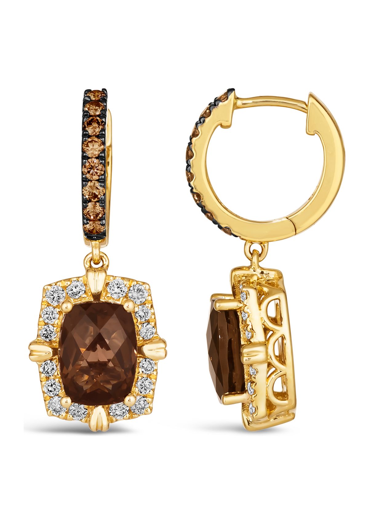 2.5 ct. t.w. Chocolate Quartz®, 1/4 ct. t.w. Chocolate Diamonds®, 3/8 ct. t.w. Nude Diamonds™ Earrings in 14K Honey Gold™