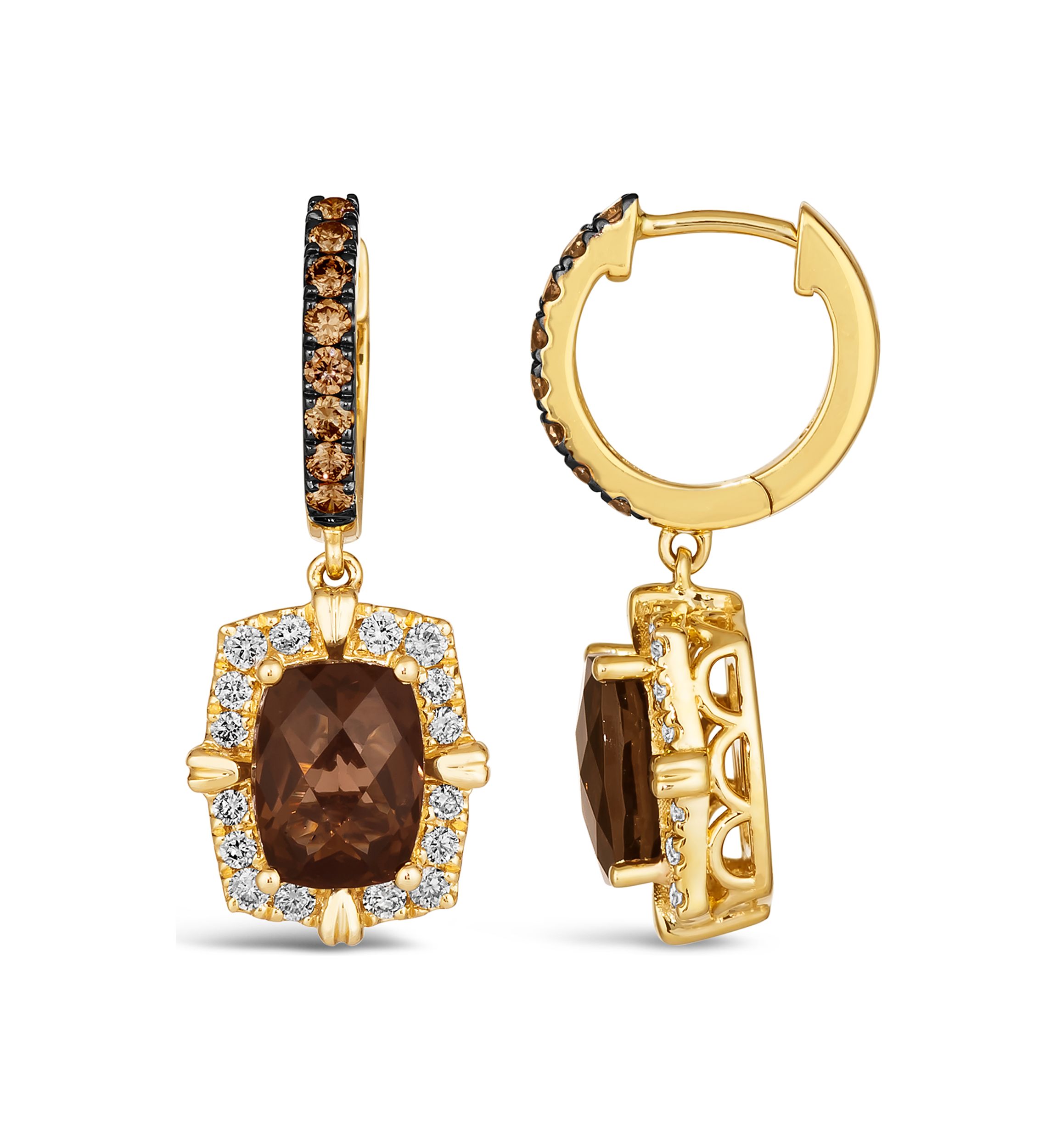 2.5 ct. t.w. Chocolate Quartz®, 1/4 ct. t.w. Chocolate Diamonds®, 3/8 ct. t.w. Nude Diamonds™ Earrings in 14K Honey Gold™