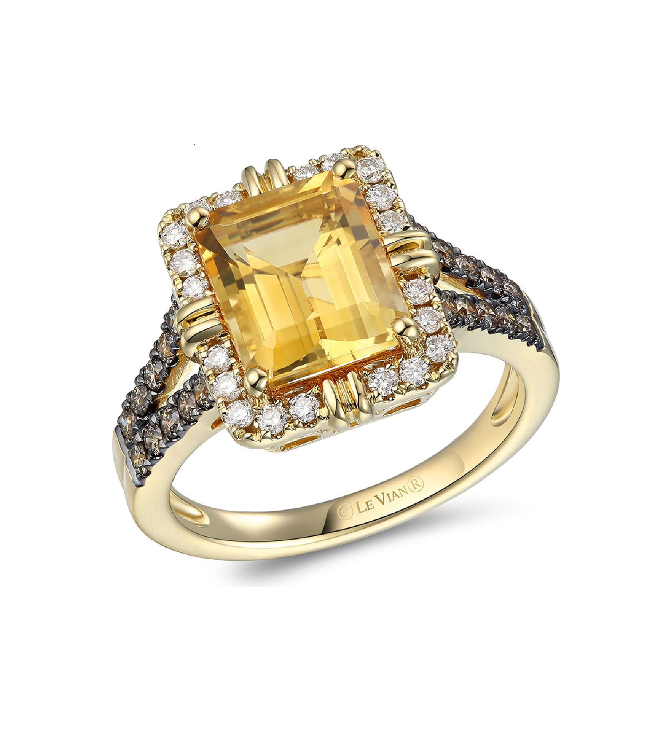 2.75 ct. t.w. Cinnamon Citrine®, 1/3 ct. t.w. Chocolate Diamonds®, 1/4 ct. t.w. Nude Diamonds™ Ring in 14K Honey Gold™