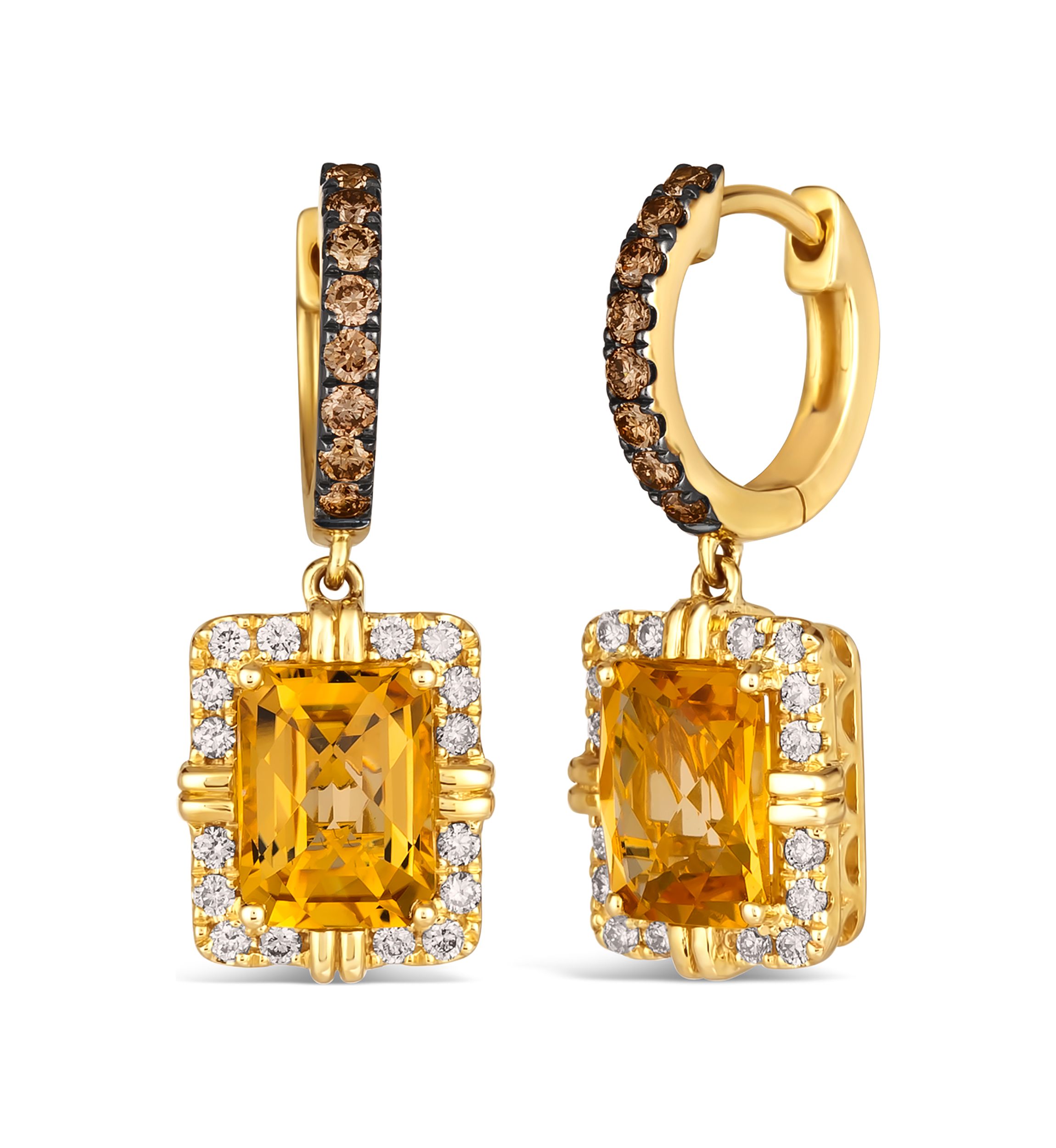 Earrings featuring 2.63 ct. t.w. Cinnamon Citrine®, 1/3 ct. t.w. Chocolate Diamonds®, 1/4 ct. t.w. Nude Diamonds™ in 14K Honey Gold™