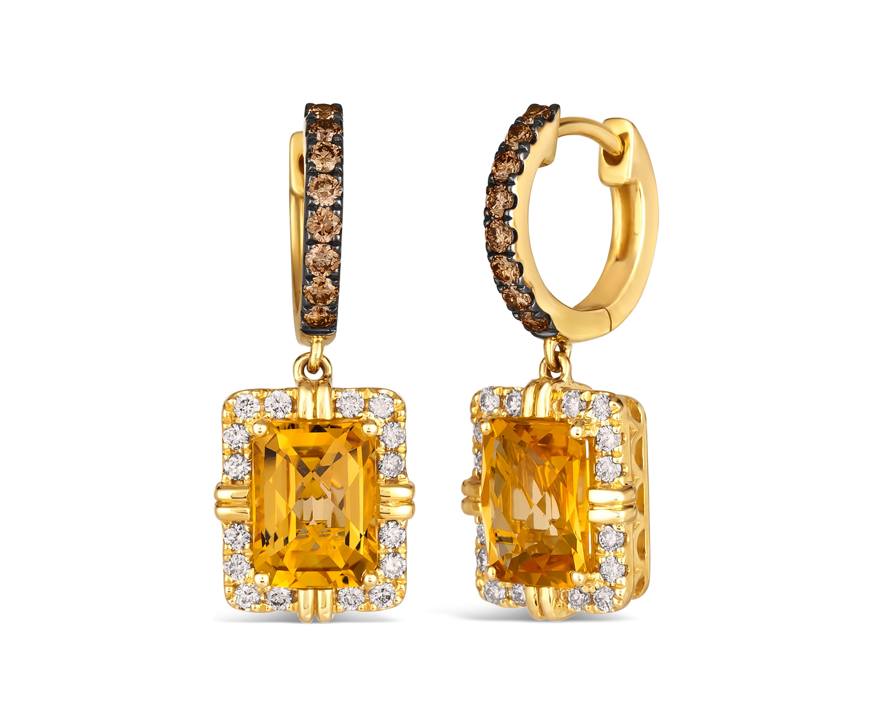 Earrings featuring 2.63 ct. t.w. Cinnamon Citrine®, 1/3 ct. t.w. Chocolate Diamonds®, 1/4 ct. t.w. Nude Diamonds™ in 14K Honey Gold™