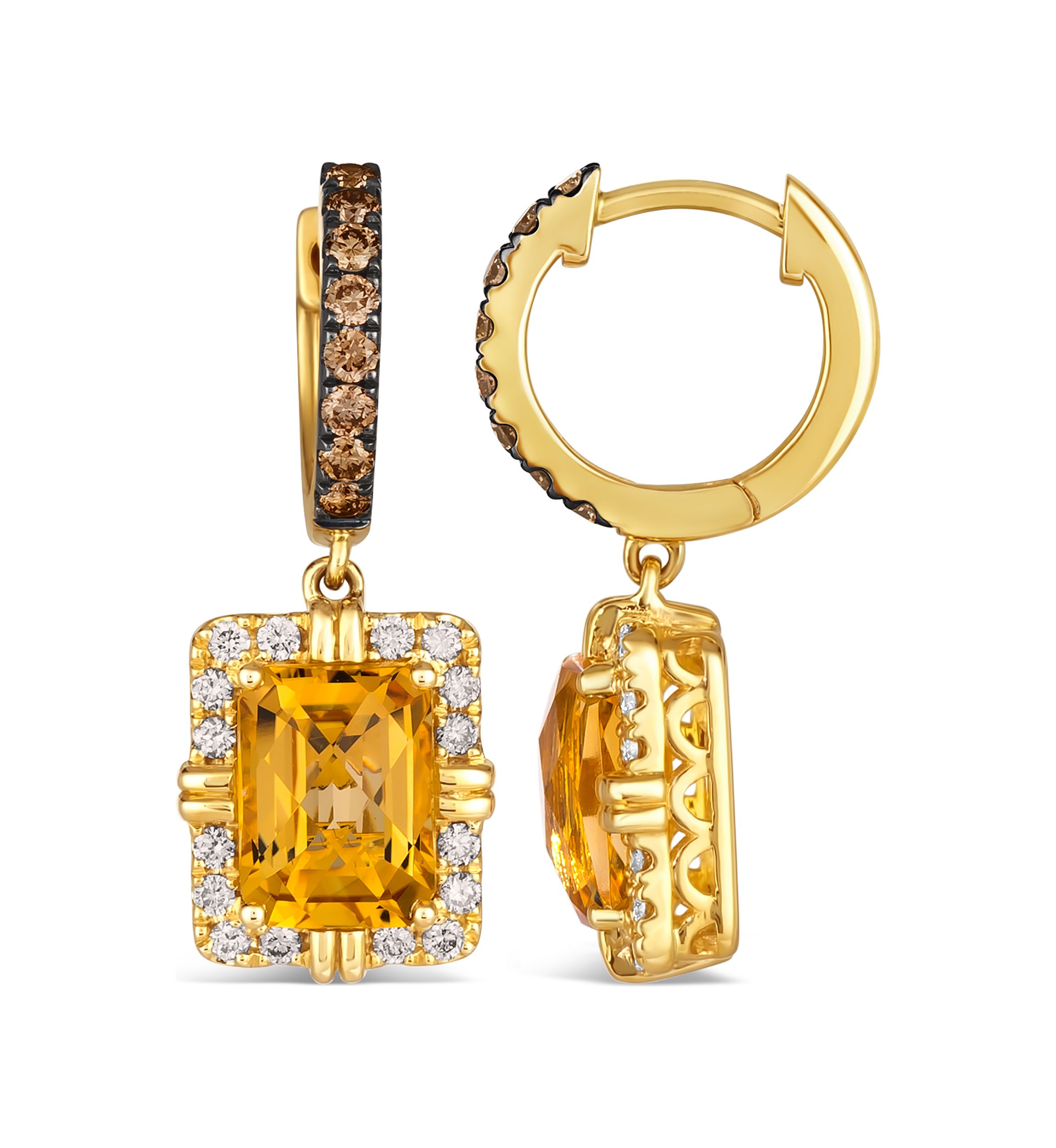 Earrings featuring 2.63 ct. t.w. Cinnamon Citrine®, 1/3 ct. t.w. Chocolate Diamonds®, 1/4 ct. t.w. Nude Diamonds™ in 14K Honey Gold™