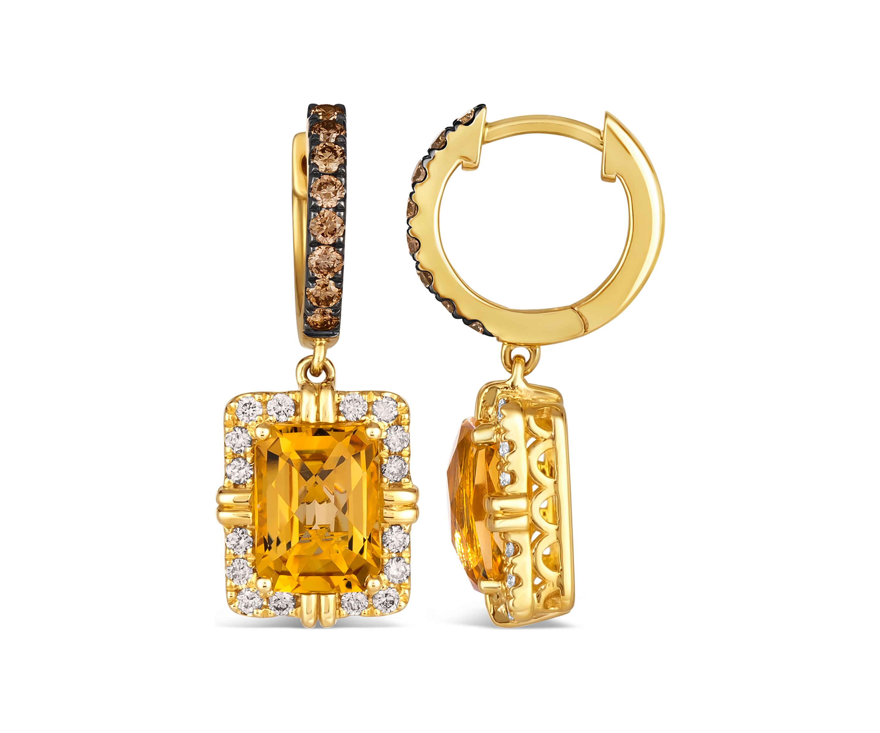 Earrings featuring 2.63 ct. t.w. Cinnamon Citrine®, 1/3 ct. t.w. Chocolate Diamonds®, 1/4 ct. t.w. Nude Diamonds™ in 14K Honey Gold™
