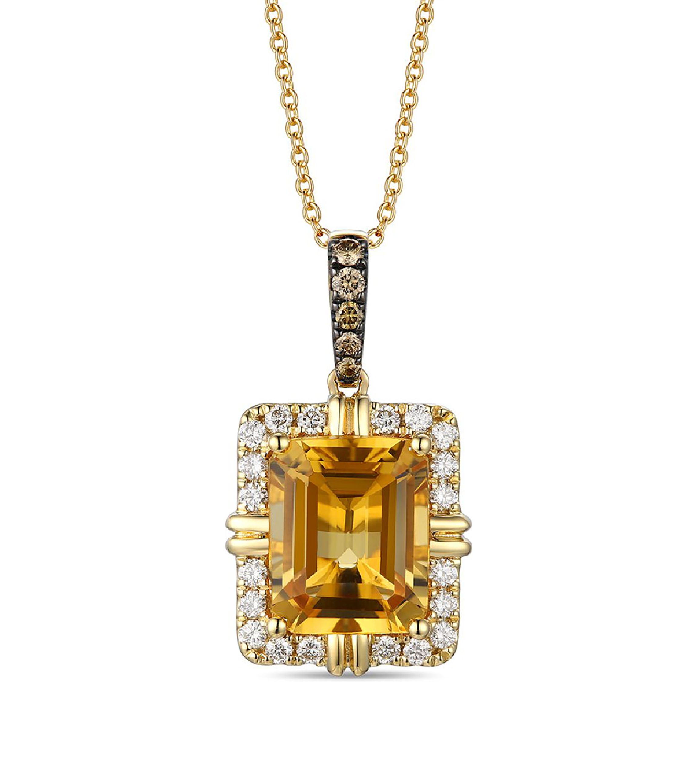 2.75 ct. t.w. Cinnamon Citrine®, 1/20 ct. t.w. Chocolate Diamonds®, 1/4 ct. t.w. Nude Diamonds™ Pendant Necklace in 14K Honey Gold™