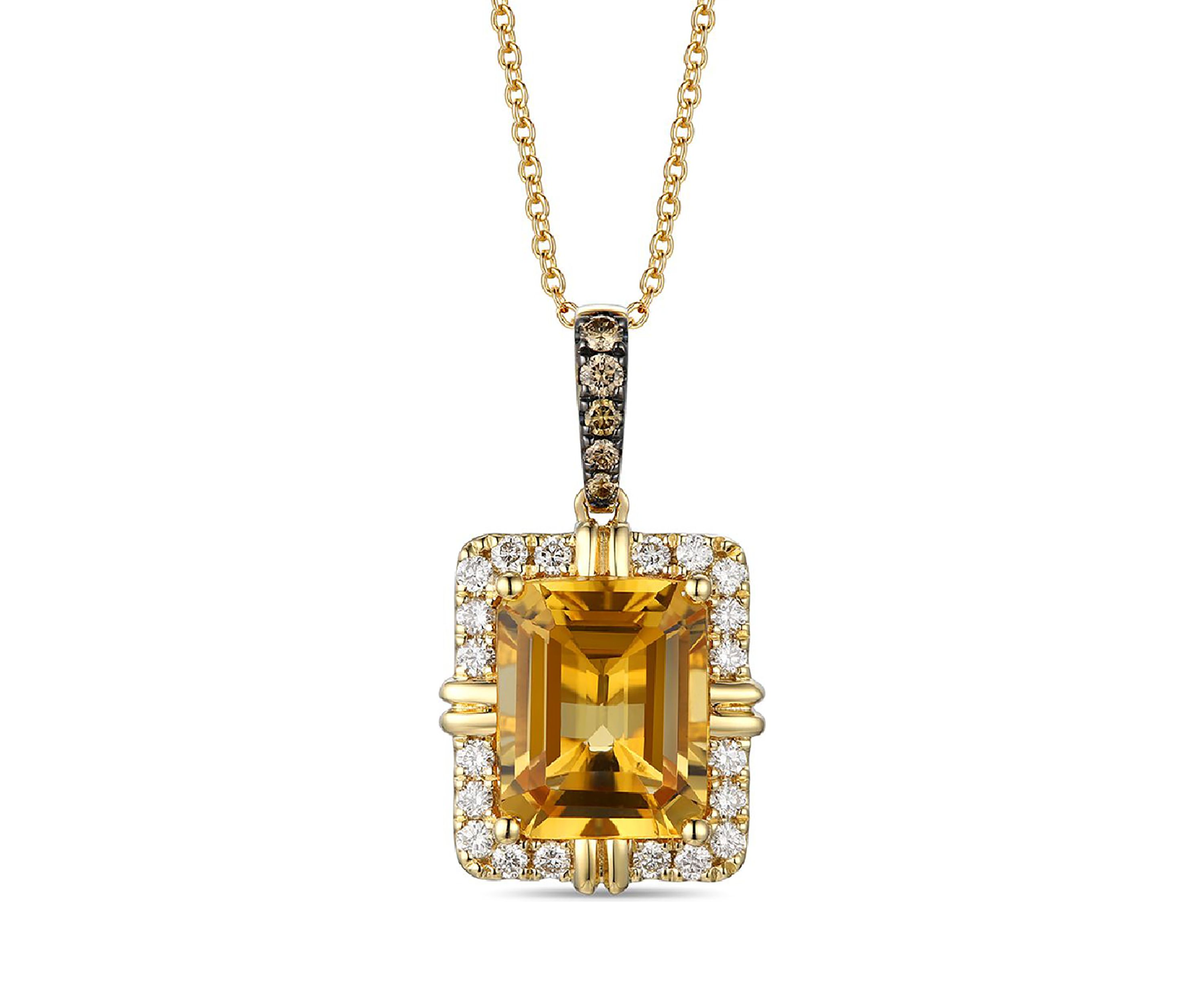2.75 ct. t.w. Cinnamon Citrine®, 1/20 ct. t.w. Chocolate Diamonds®, 1/4 ct. t.w. Nude Diamonds™ Pendant Necklace in 14K Honey Gold™