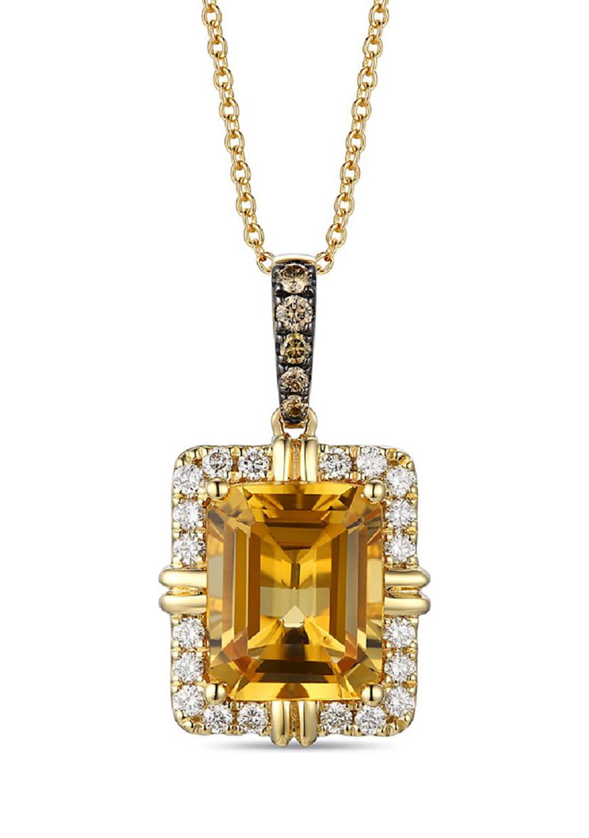 2.75 ct. t.w. Cinnamon Citrine®, 1/20 ct. t.w. Chocolate Diamonds®, 1/4 ct. t.w. Nude Diamonds™ Pendant Necklace in 14K Honey Gold™