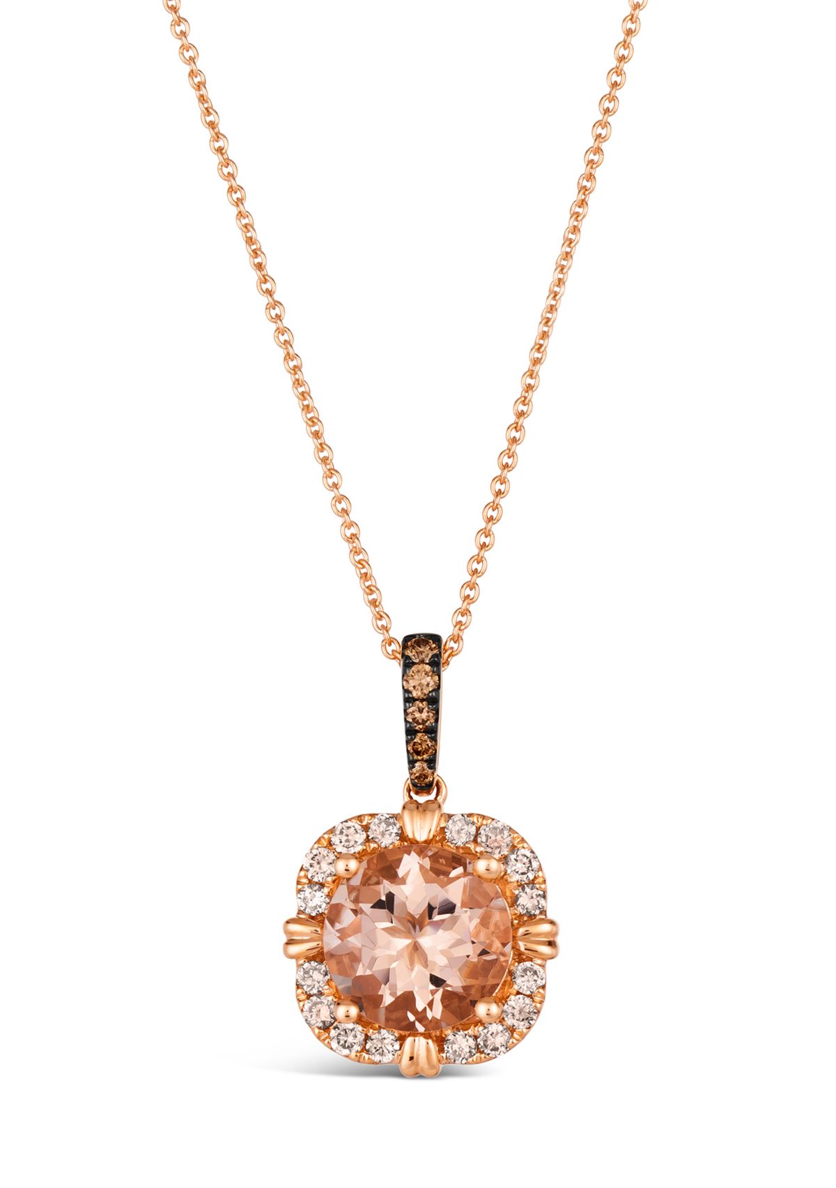 Pendant featuring 2 ct. t.w. Peach Morganite™, 1/20 ct. t.w. Chocolate Diamonds®, 1/4 ct. t.w. Nude Diamonds™ set in 14K Strawberry Gold®