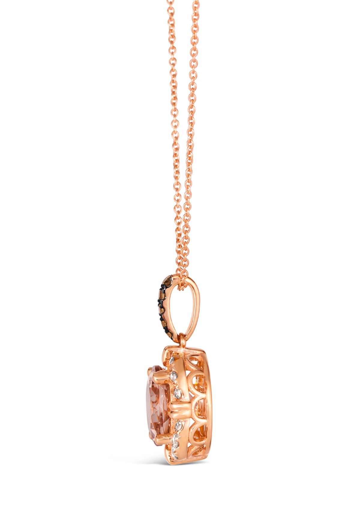 Pendant featuring 2 ct. t.w. Peach Morganite™, 1/20 ct. t.w. Chocolate Diamonds®, 1/4 ct. t.w. Nude Diamonds™ set in 14K Strawberry Gold®