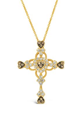 Le Vian 1/2 Ct. T.w. Diamond Cross Pendant Necklace In 14K Yellow Gold
