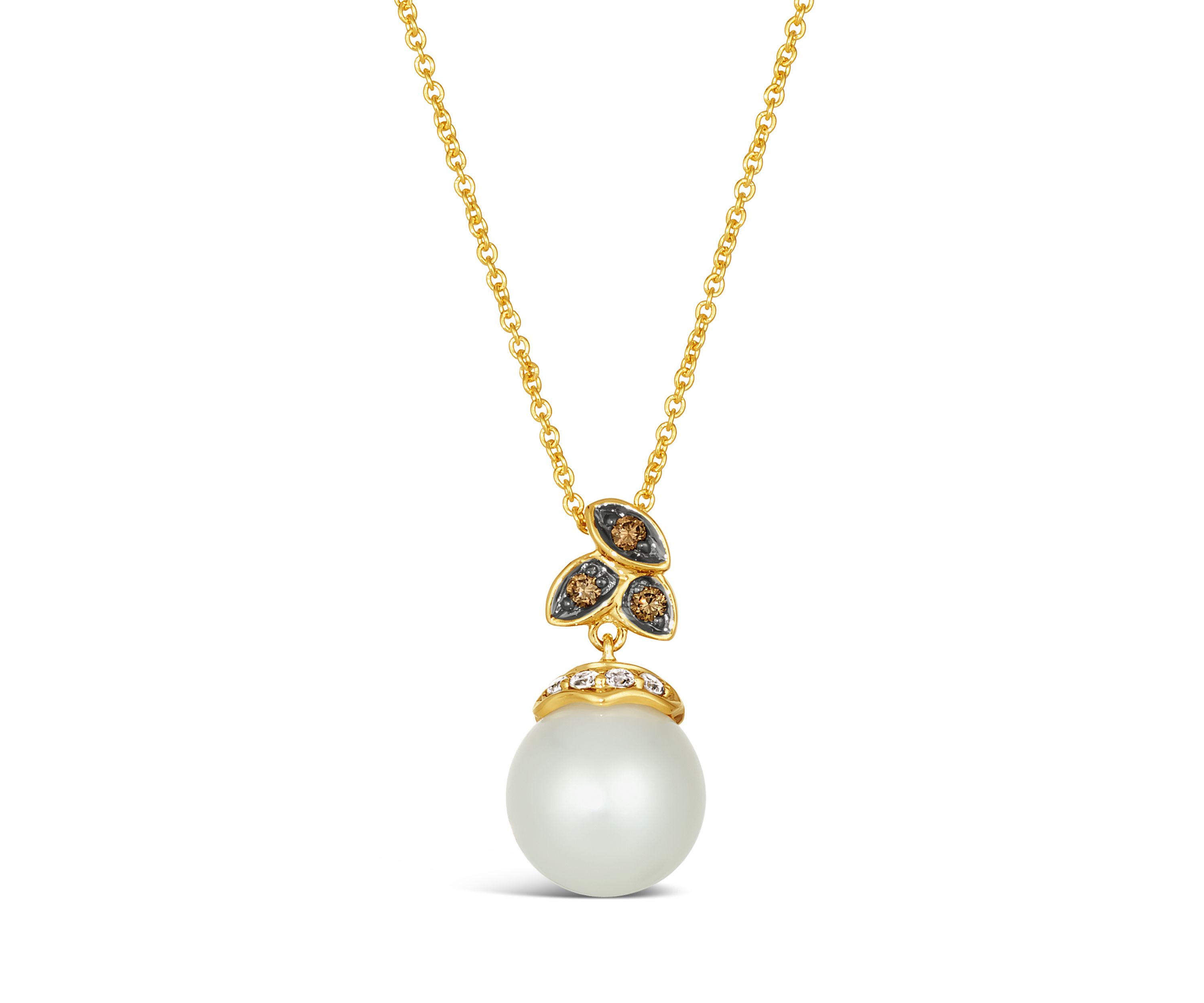 1/10 ct. t.w. Diamond and Freshwater Pearl Pendant Necklace in 14K Honey Gold™ 