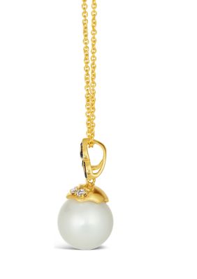 1/10 ct. t.w. Diamond and Freshwater Pearl Pendant Necklace in 14K Honey Gold