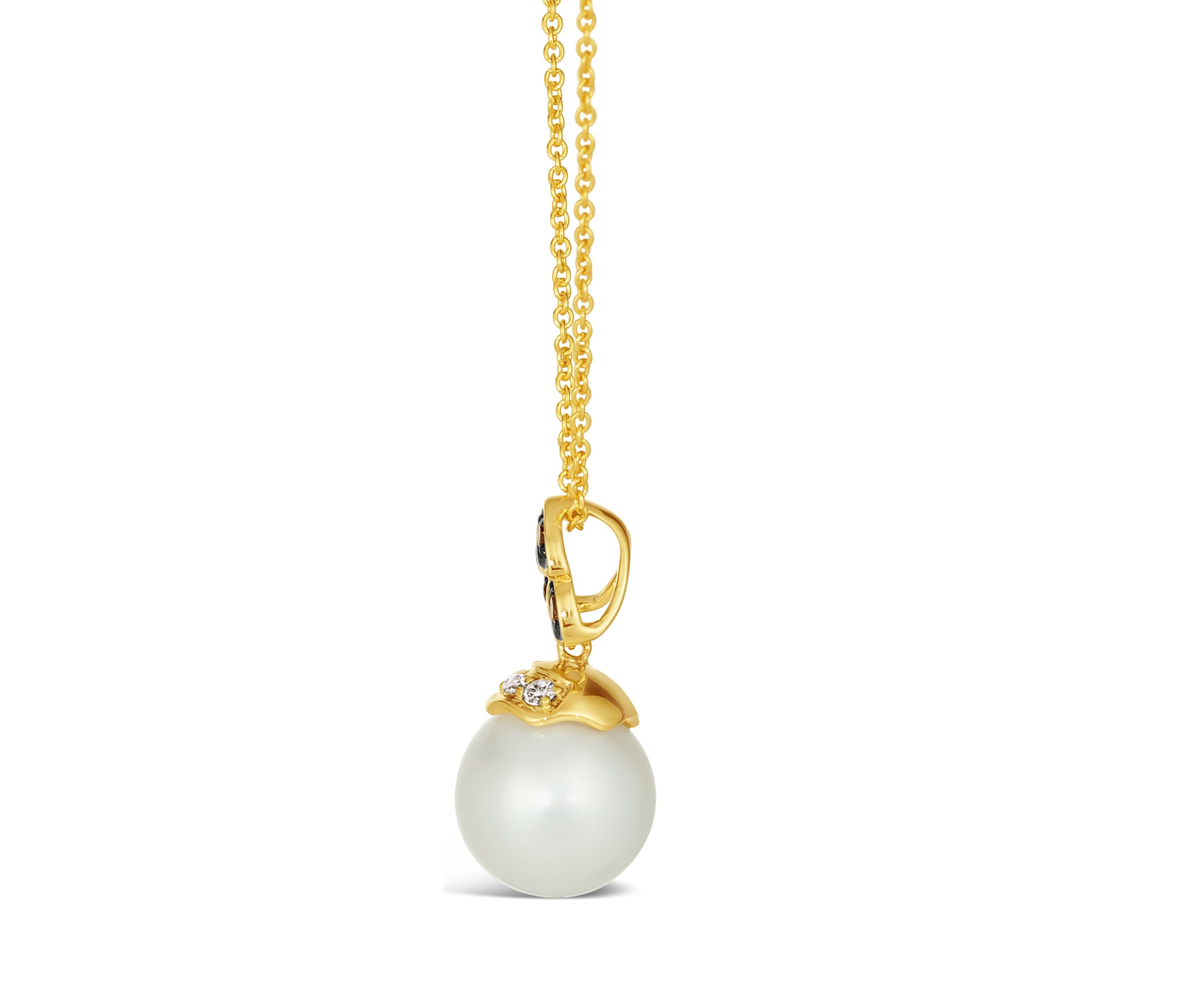 1/10 ct. t.w. Diamond and Freshwater Pearl Pendant Necklace in 14K Honey Gold™ 