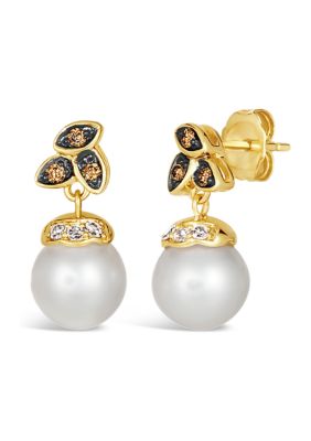 1/5 ct. t.w. Diamond and Freshwater Pearl Earrings in 14K Honey Gold™