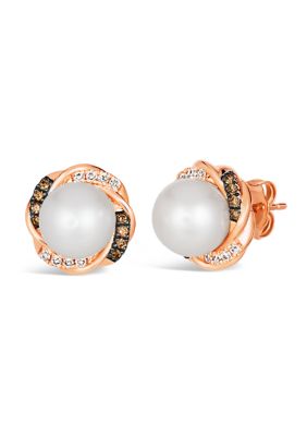 1/4 ct. t.w. Diamond and Freshwater Pearl Earrings in 14K Strawberry Gold® 