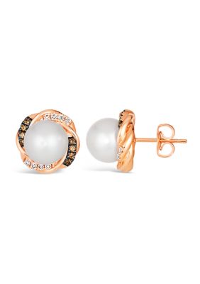 1/4 ct. t.w. Diamond and Freshwater Pearl Earrings in 14K Strawberry Gold® 