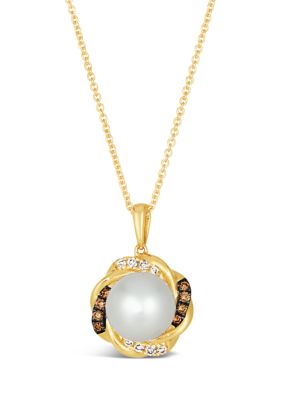 Le Vian 1/8 Ct. T.w. Diamond And Freshwater Pearl Pendant Necklace In 14K Honey Gold
