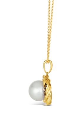 1/8 ct. t.w. Diamond and Freshwater Pearl Pendant Necklace in 14K Honey Gold™