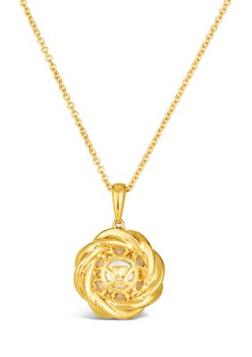 1/8 ct. t.w. Diamond and Freshwater Pearl Pendant Necklace in 14K Honey Gold™