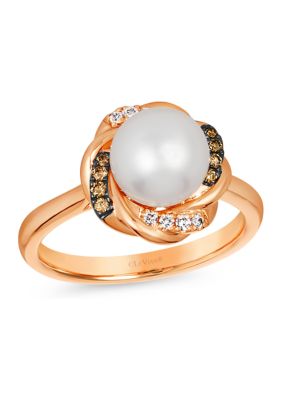 1/8 ct. t.w. Diamond and Freshwater Pearl Ring in 14K Strawberry Gold® 