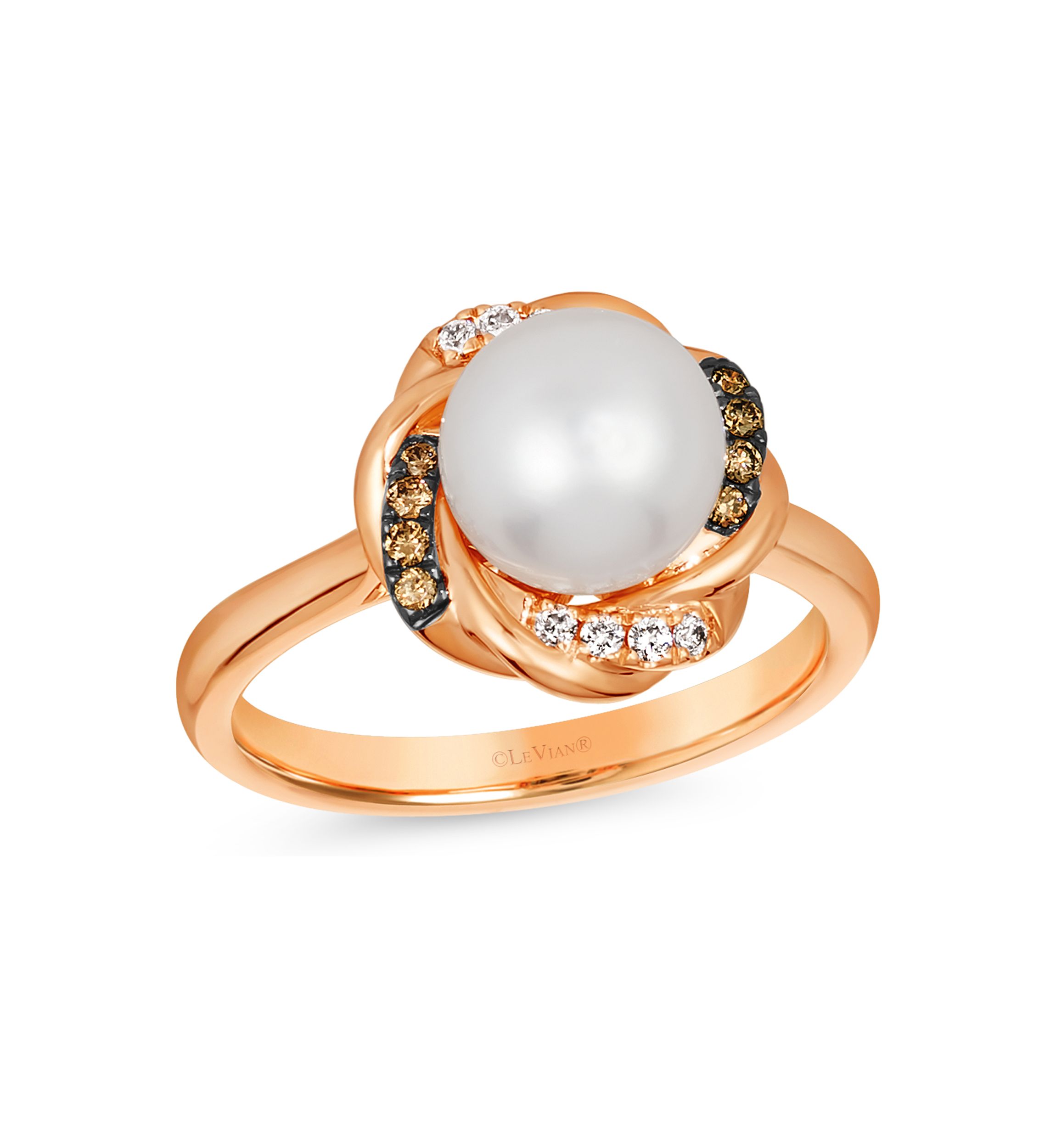 1/8 ct. t.w. Diamond and Freshwater Pearl Ring in 14K Strawberry Gold® 
